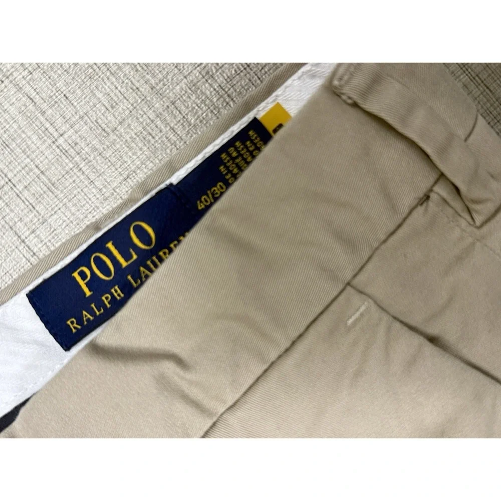 Y2K Polo Ralph Lauren Mens 40 X 28 Khaki Cotton Chino Flat Front Pants‎